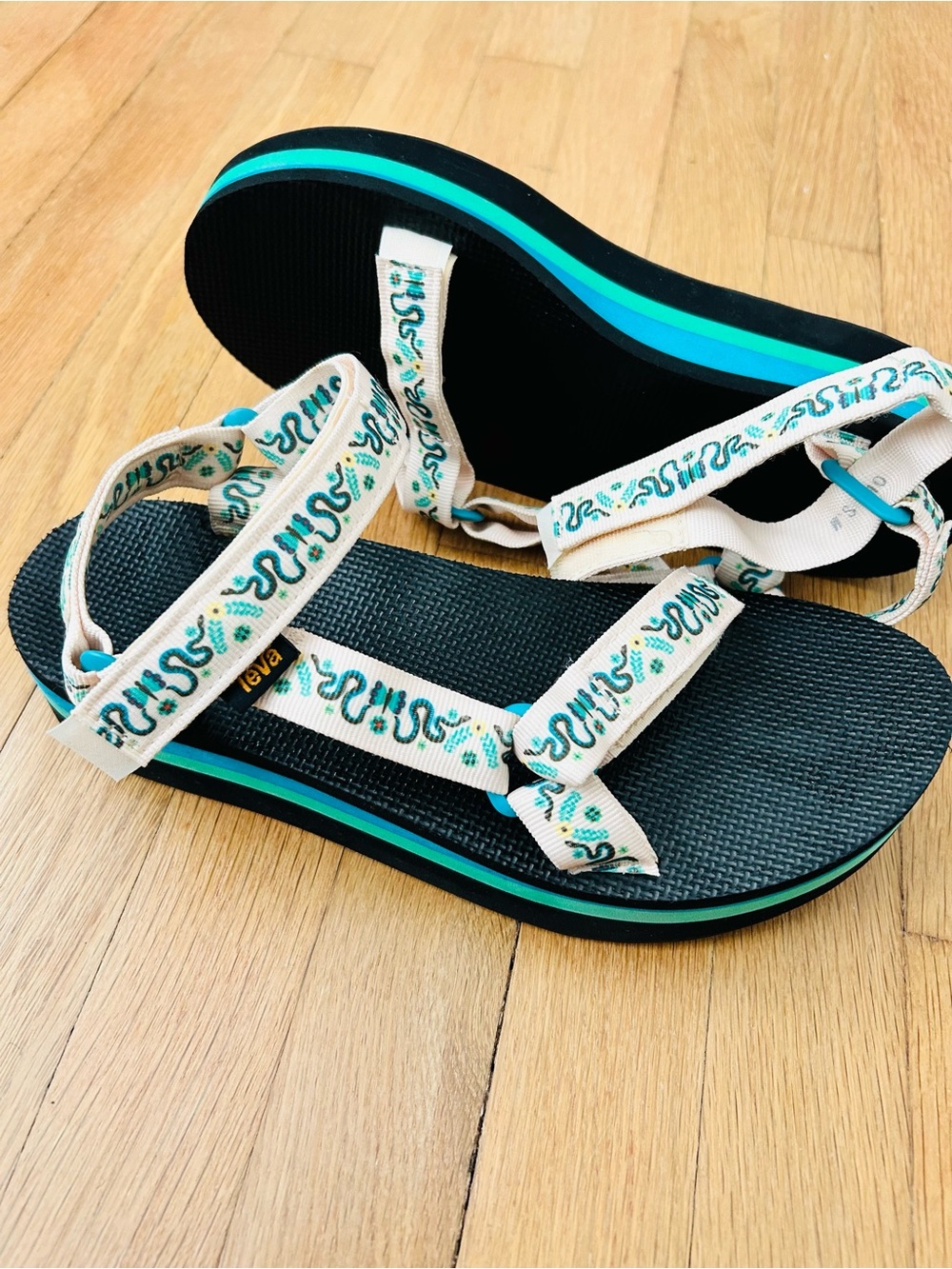 Teva Women's Black & Teal Webbing Platform Sandals